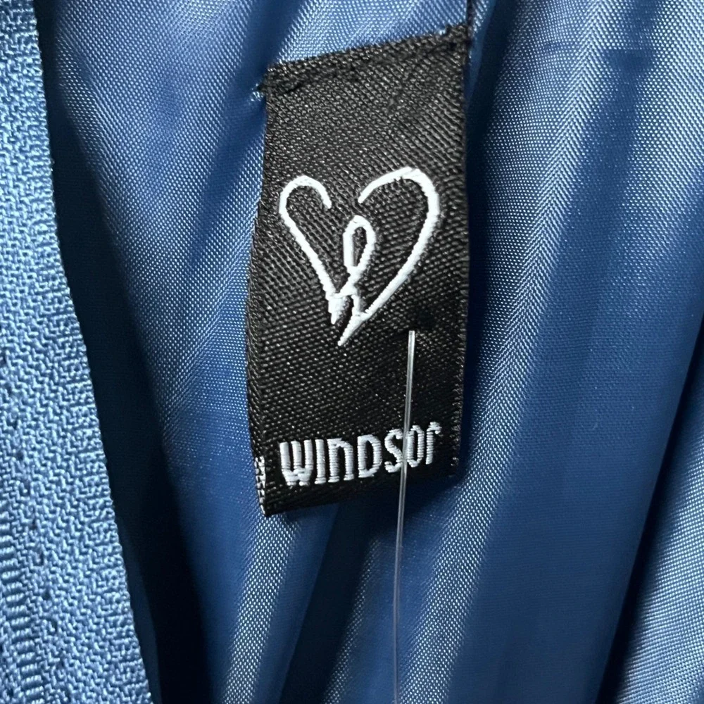 Windsor Satin Off-Shoulder Prom Gown in Blue - Picture 4 of 8